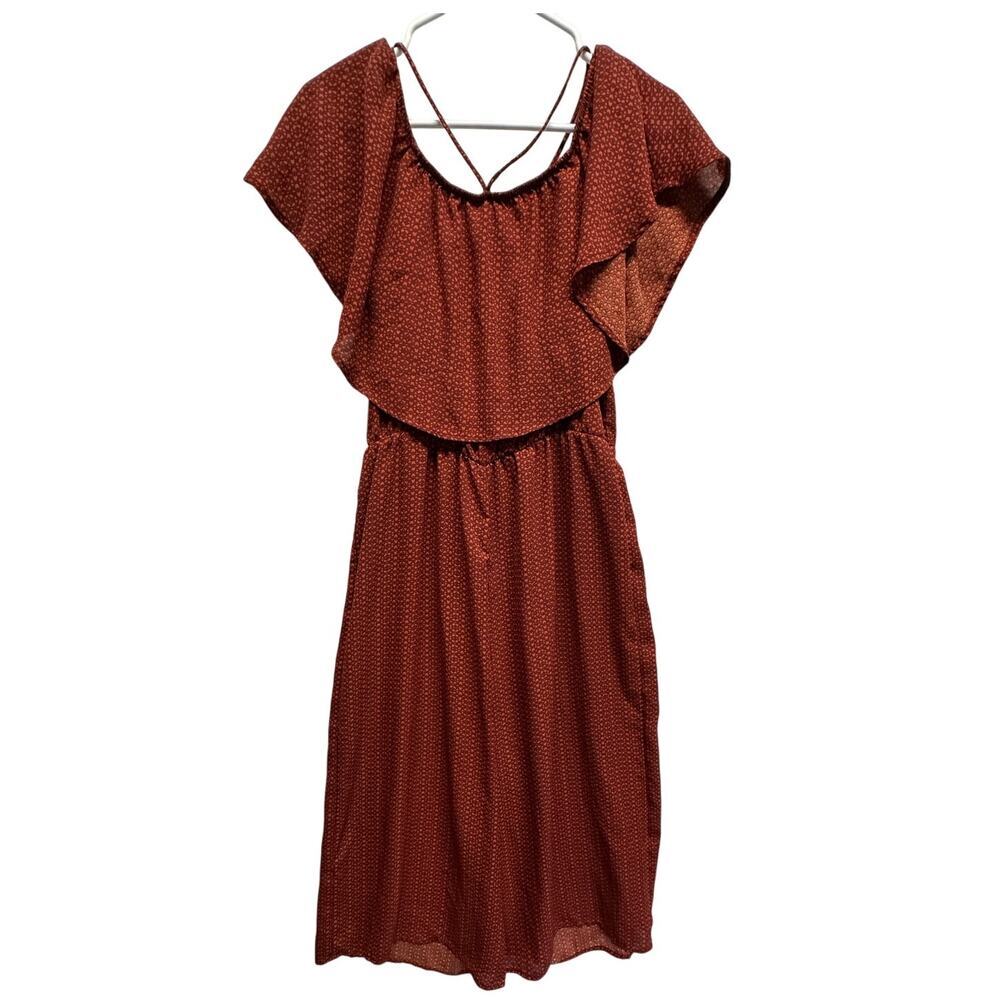 Rust‎ Red Heart Print Flutter Sleeve Romper – Lots of Love by Speechless (L)